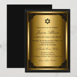 Elegant Black Gold bat mitzvah Invitation