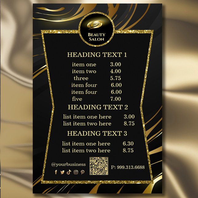 Elegant Black & Gold Beauty Salon Price List Flyer (Elegant Black & Gold Beauty Salon Price List Flyer #zazzlemade #zazzlefinds #hairstyleflyer #makeup)