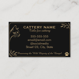 Elegant Black & Gold Bengal Cat Cattery Custom Business Card