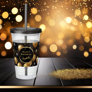 Elegant Black Gold Birthday Balloons Pattern Acrylic Tumbler