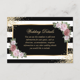 Elegant Black Gold Blush Floral Wedding Details Enclosure Card