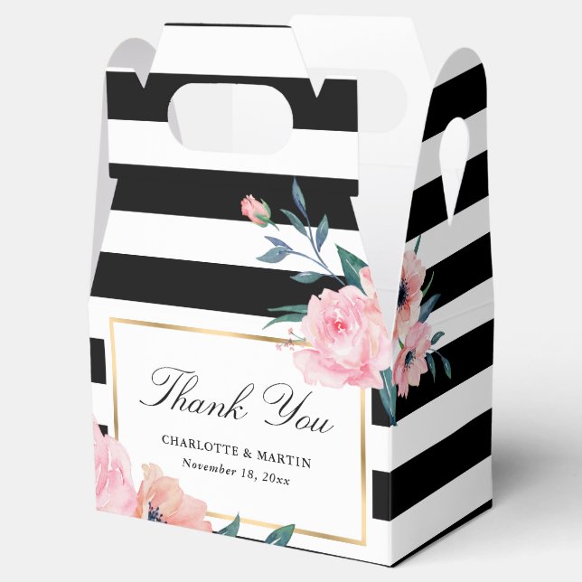 Elegant Black Gold Blush Pink Floral Wedding Favour Box (Opened)