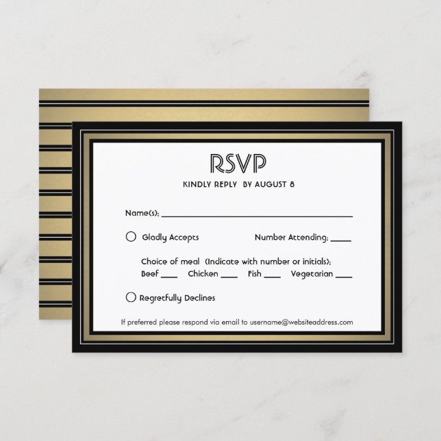 Elegant Black & Gold Border and Meal Options RSVP Card (Front/Back)