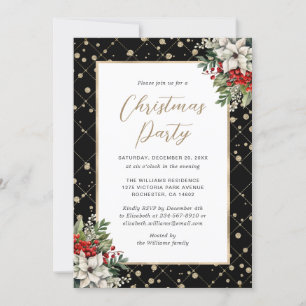 Elegant Black Gold Botanical Christmas Party Invitation