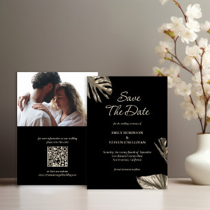 Elegant Black Gold Botanical Photo Wedding  Save The Date