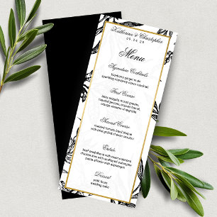 Elegant Black Gold Botanical Wedding Menu