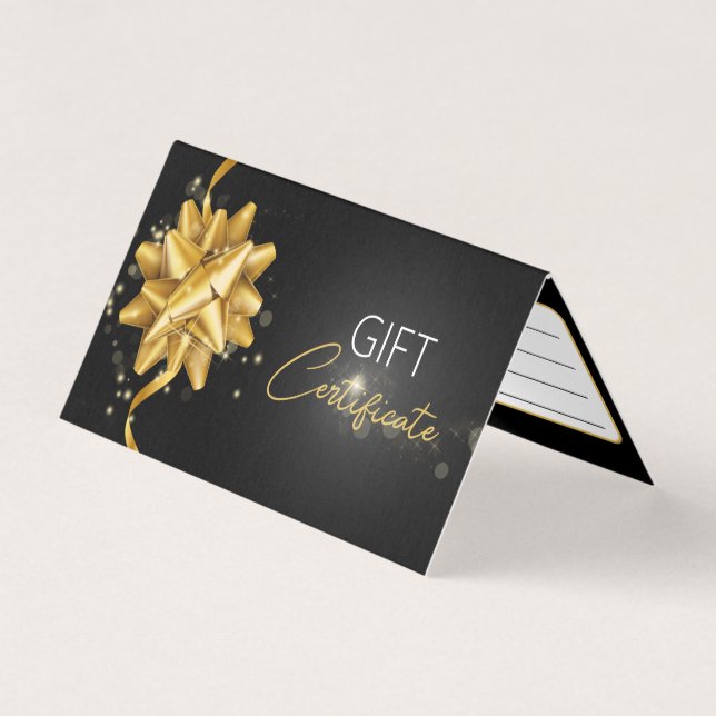 Elegant Black Gold Bow Classy Luminous Gift Card (Front)