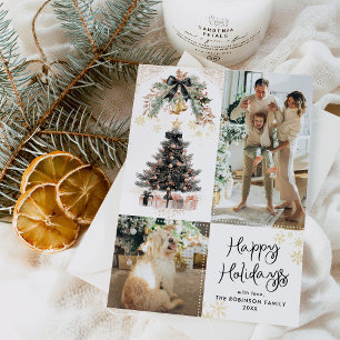 Elegant Black & Gold Bows Happy Holidays 2 Photo Holiday Card