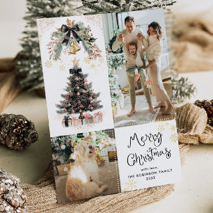 Elegant Black & Gold Bows Merry Christmas 2 Photo Holiday Card