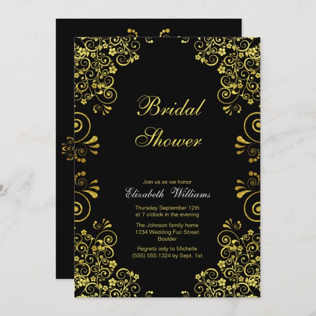 Elegant Black Gold Bridal Shower Invitation (Front/Back)