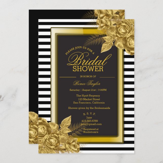 Elegant Black/Gold Bridal Shower Invitations (Front/Back)