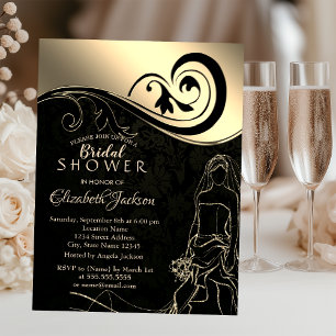 Elegant Black, Gold Bride, Bridal Shower Invitation