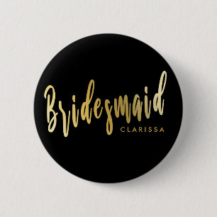 Elegant black & gold bridesmaid 6 cm round badge