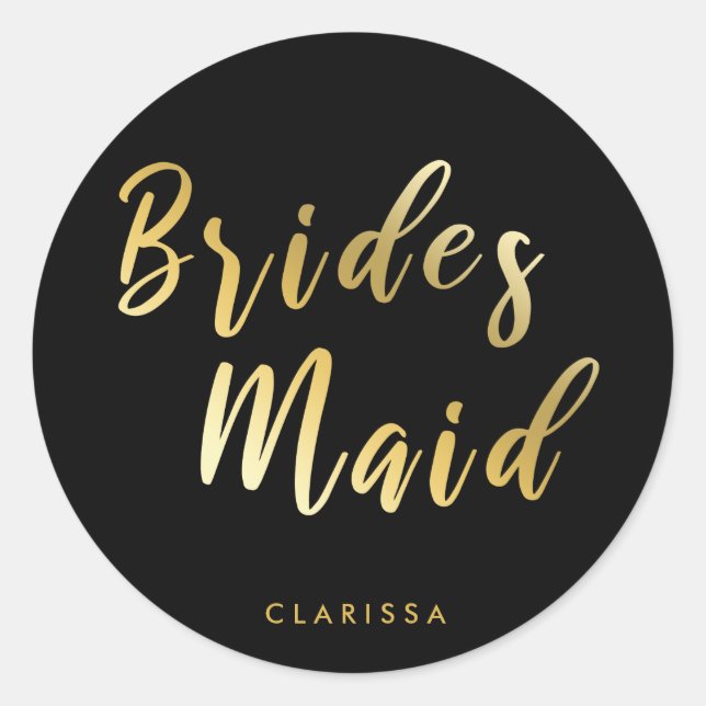 Elegant black & gold bridesmaid classic round sticker (Front)