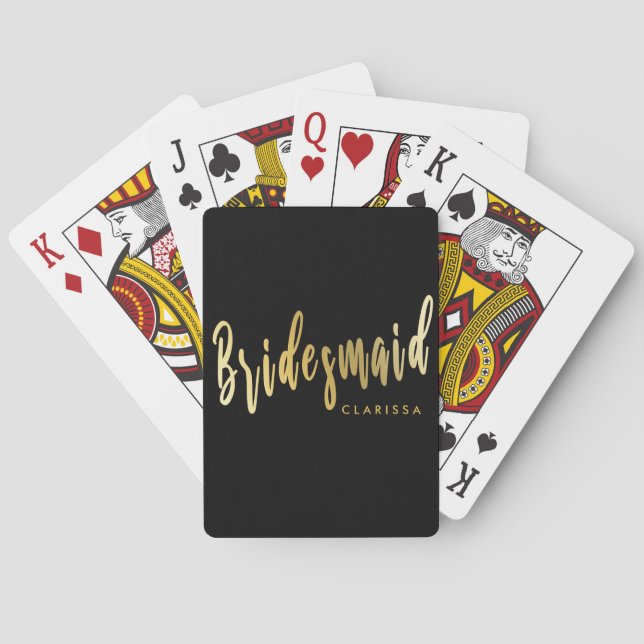 Elegant black & gold bridesmaid playing cards (Back)