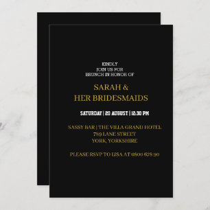 Elegant Black Gold Bridesmaids Luncheon Brunch  Invitation