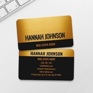 Elegant Black & Gold Brushed Metal Business Card