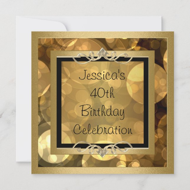 Elegant Black Gold Bubbles Metal Frame Party 2 Invitation (Front)
