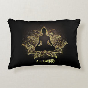 Elegant Black Gold Buddha Lotus Flower Meditation Decorative Cushion