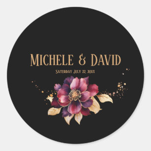Elegant black gold burgundy Classic Round Sticker