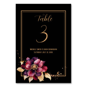 Elegant black gold burgundy double sided table number