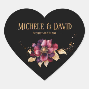 Elegant black gold burgundy  heart sticker