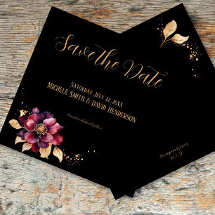 Elegant black gold burgundy sided Save the Date Invitation