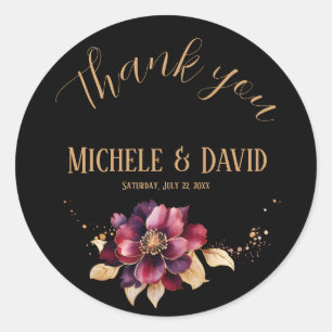 Elegant black gold burgundy Thank you Classic Round Sticker