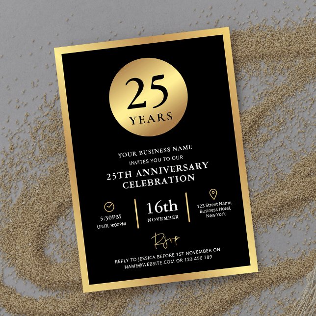 Elegant Black & Gold Business Anniversary Event Invitation (Elegant black and gold Business Birthday Invitation with fully editable text, perfect for your party)