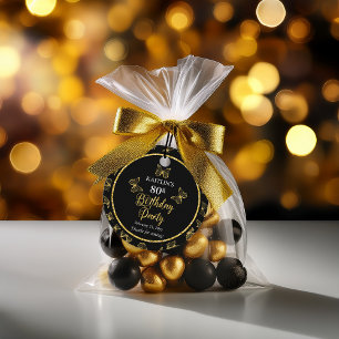 Elegant Black Gold Butterflies 80th Birthday Party Favour Tags