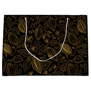 Elegant Black Gold Cacao Flower Fruit Business Large Gift Bag