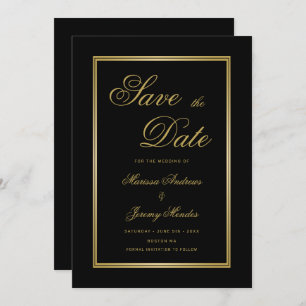 Elegant Black Gold Calligraphy Photo Save the Date Invitation