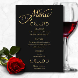 Elegant Black Gold Calligraphy Script Wedding Menu