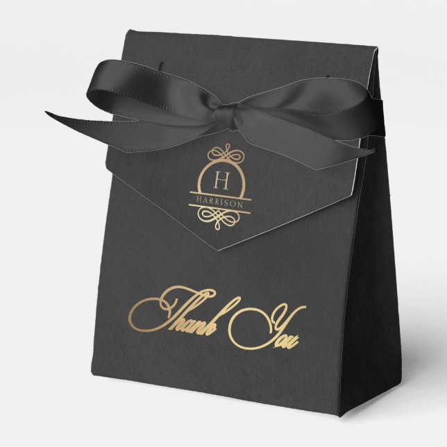 Elegant Black Gold Calligraphy Thank You Favour Bo Favour Box (Front Side)