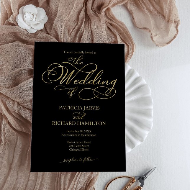 Elegant Black Gold Calligraphy Wedding Invitation (Creator Uploaded)
