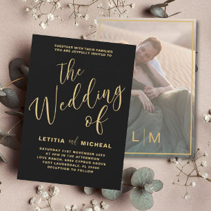 Elegant Black & Gold Calligraphy Wedding Invitation