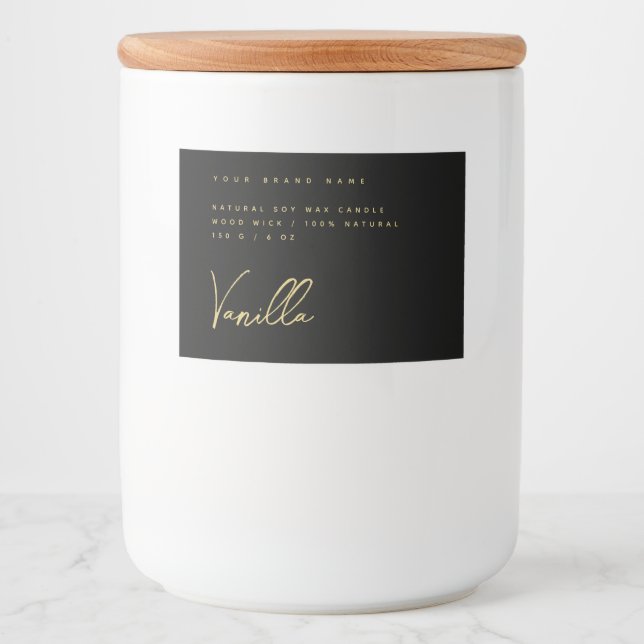 Elegant black gold candle product label (Front)