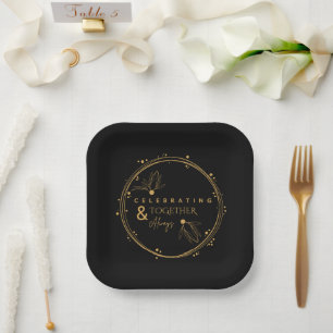Elegant Black & Gold Celebrating Together & Always Paper Plate