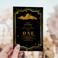 Elegant Black Gold Celestial 1st Birthday