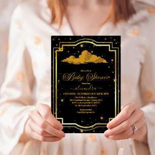  Elegant Black Gold Celestial Baby Shower Invitation