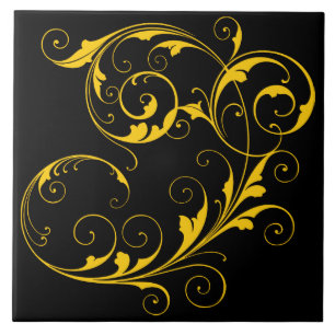 Elegant Black & Gold Ceramic Tile