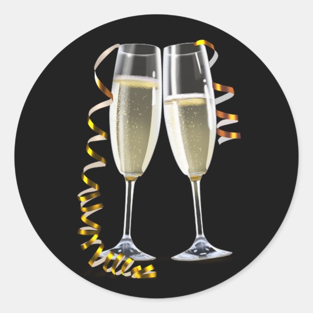 Elegant Black Gold Champagne Glass Stickers (Front)