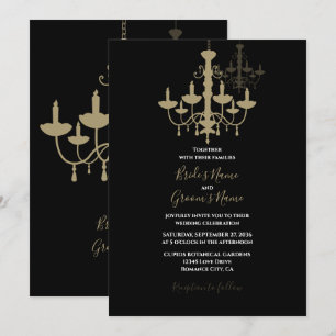 Elegant Black Gold Chandelier Wedding Invitations