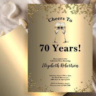 Elegant Black Gold Cheers to 70 Years Birthday Invitation