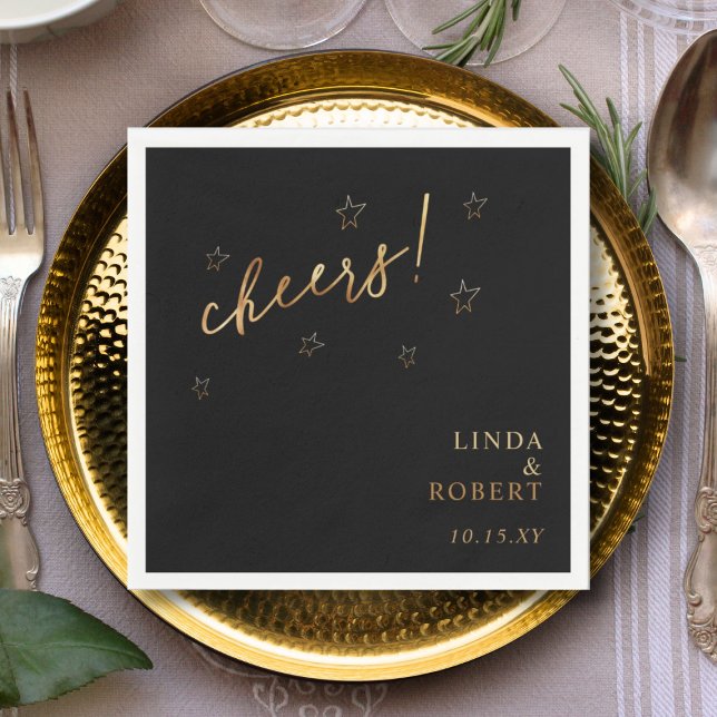Elegant Black Gold Cheers Wedding Celebrations  Napkin (Creator Uploaded)