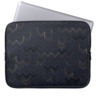 Elegant Black-Gold Chevron Pattern Laptop Sleeve