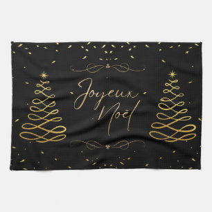 Elegant Black & Gold Christmas Entertaining Tea Towel