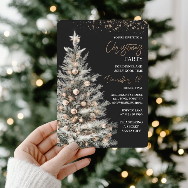 Elegant Black & Gold Christmas Party Invitation (Creator Uploaded)