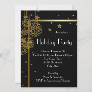 Elegant Black Gold Christmas Party Invitations