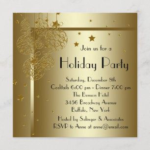 Elegant Black Gold Christmas Party Invitations